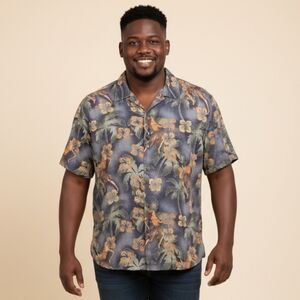 Montego Mon Hawaiian Print Short Sleeve Shirt  100% Silk Dry Clean Only. Size XL